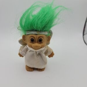Russ Troll Doll with Bright Green Hair and Angel Outfit
